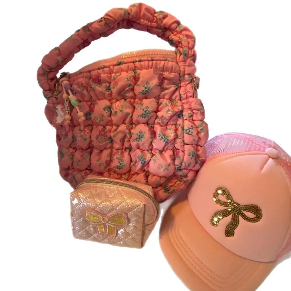 💕 Miss Gwen's OMG Accessories Pink Pack W/Quilted Bag W/Bow & Pink Trucker Hat💕